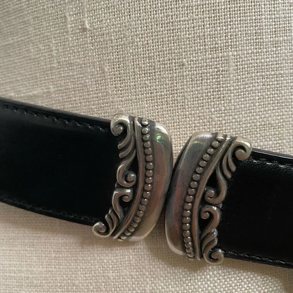 Lake Shore Drive Womens Reversible Belt M Smooth Black Brown Croc Silver Scroll